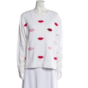 Stella McMartney White Sweatshirt W/ Lips Patches, Size  44, Valentines day